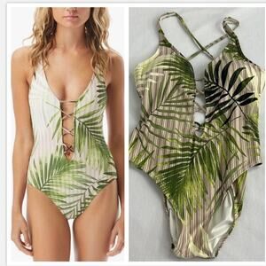 Vince Camuto Tropical Green Plunge One Piece Size 12